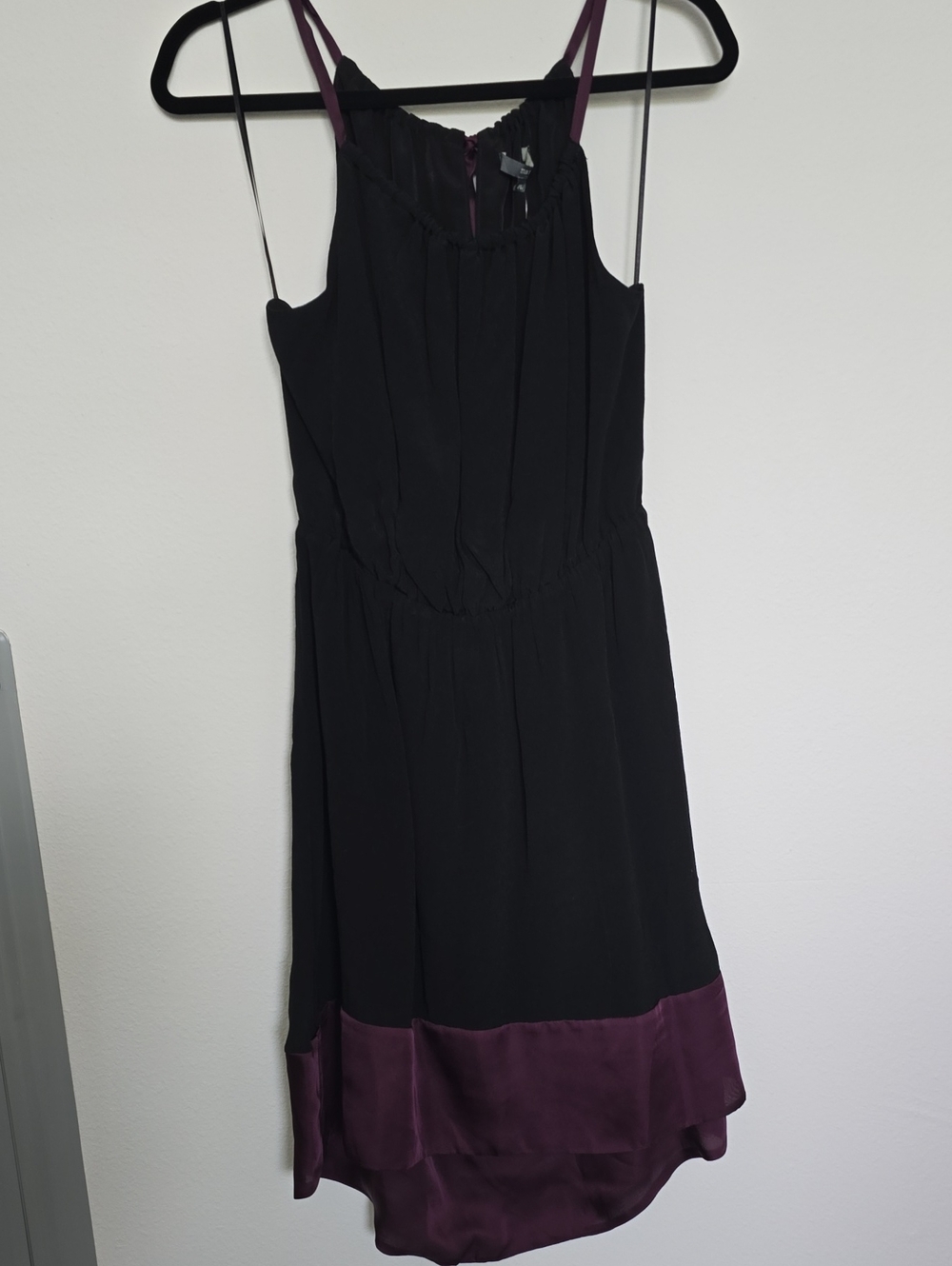 Matty M Black Dress with Plum Hem and Plum Straps